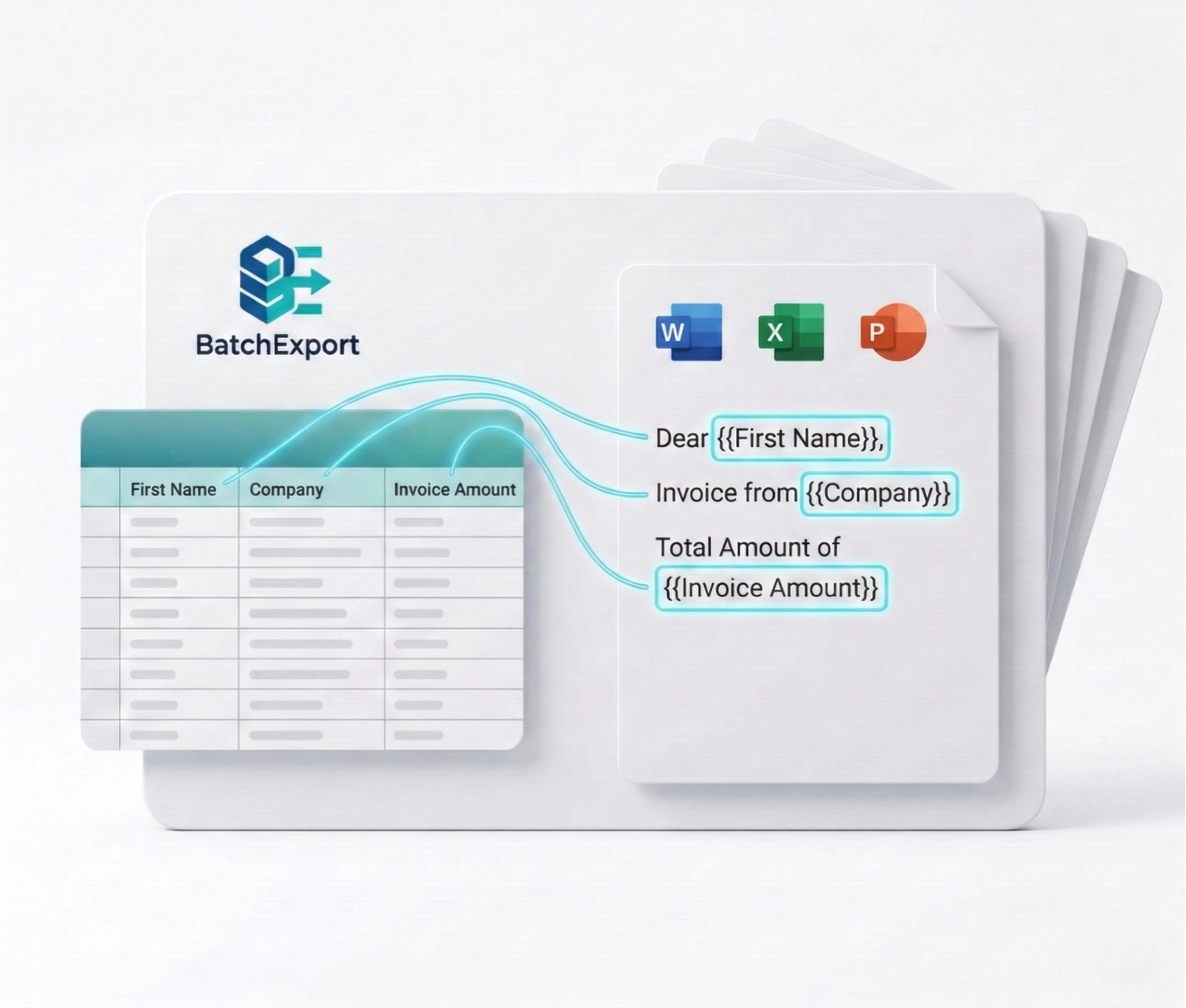 Visual mapping of spreadsheet data to a Word document template