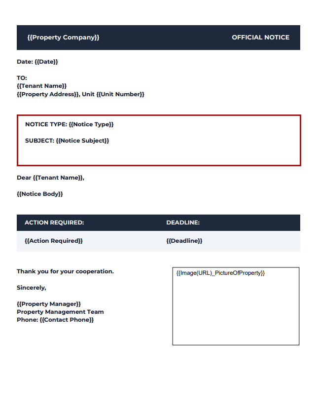 Property Management Tenant Notice