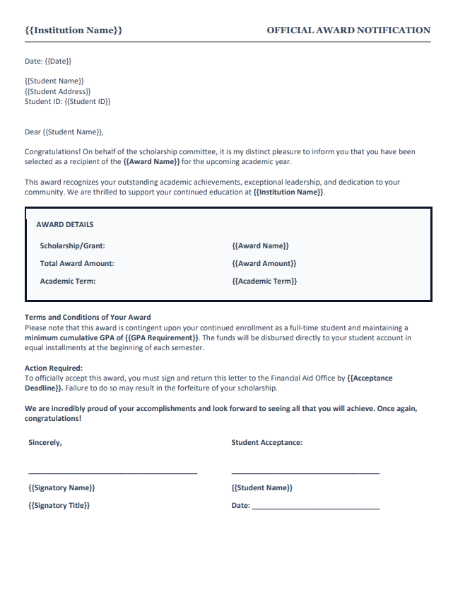 Grant & Award Letter