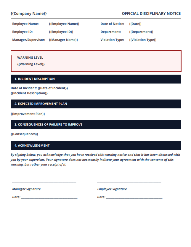 Disciplinary Warning Notice